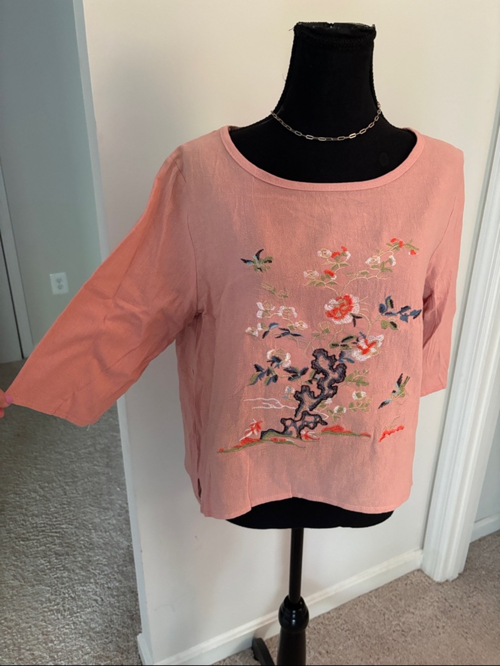 Embroidered Pink Floral Women’s Top